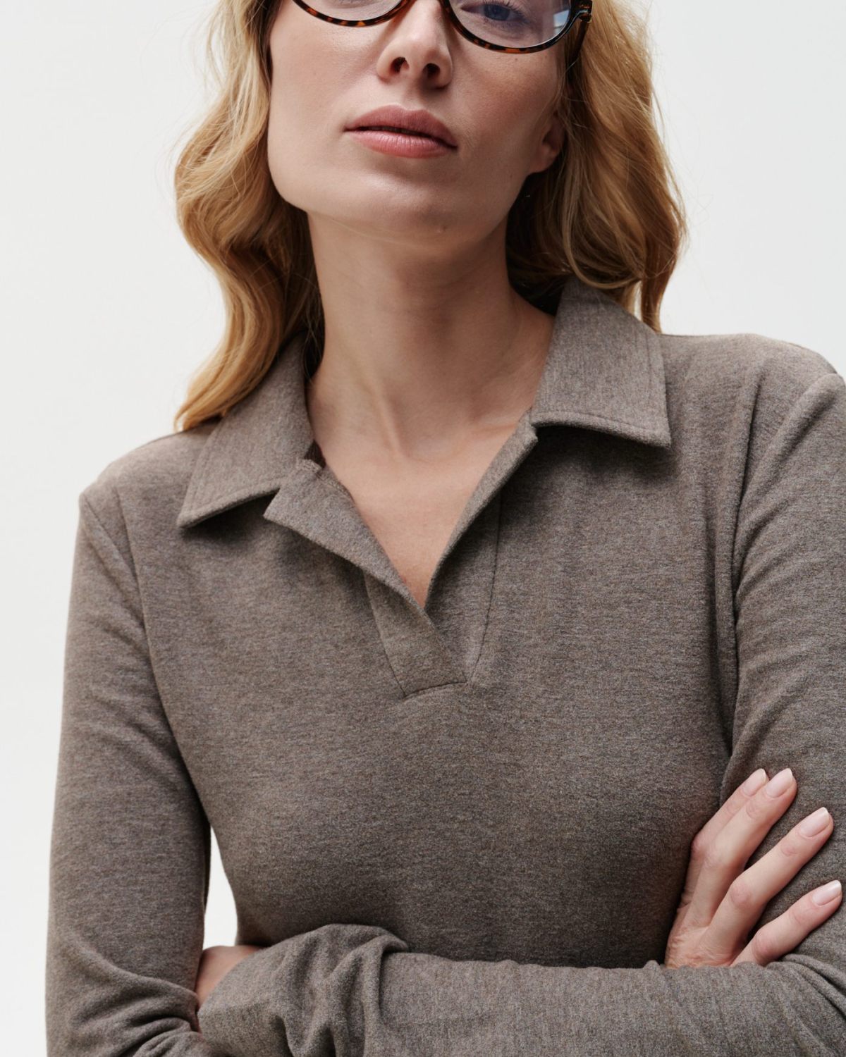 Лонгслив-поло Office Core Nikasport, 1W2OC48E1-25CAP68, цвет капучино