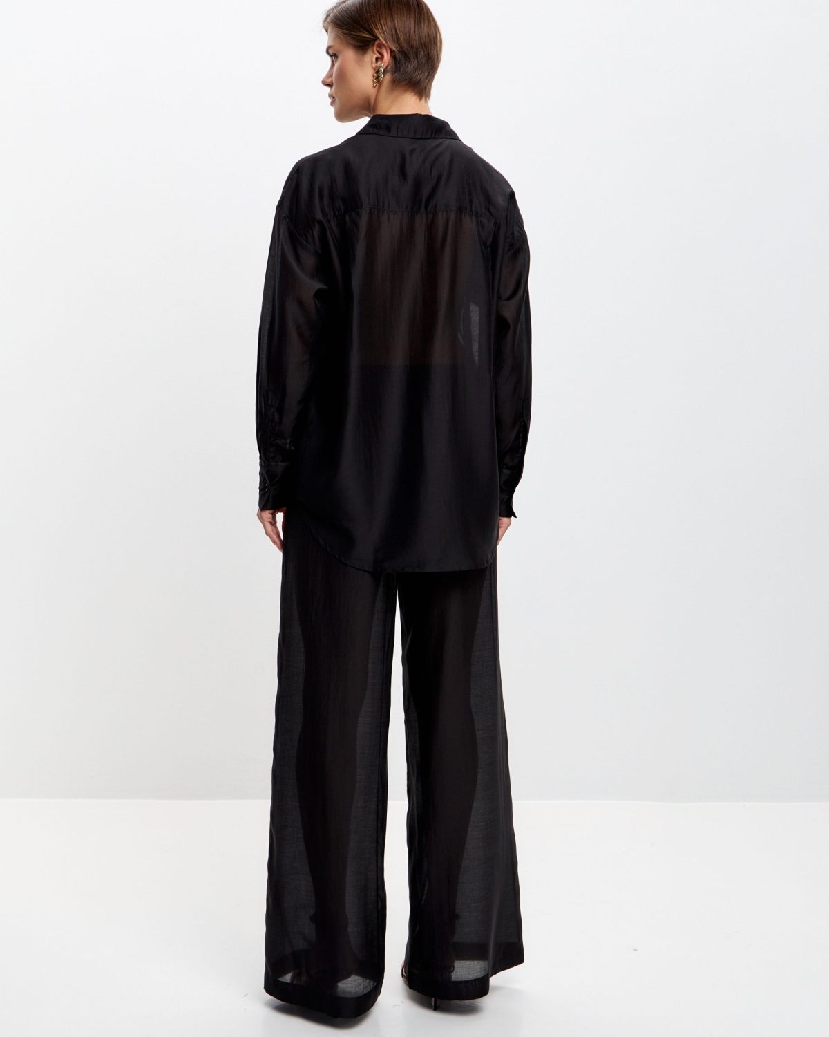 Полупрозрачные широкие прямые брюки "Марина" SOBOI, SBW2SM84W-23BLK101, цвет черный