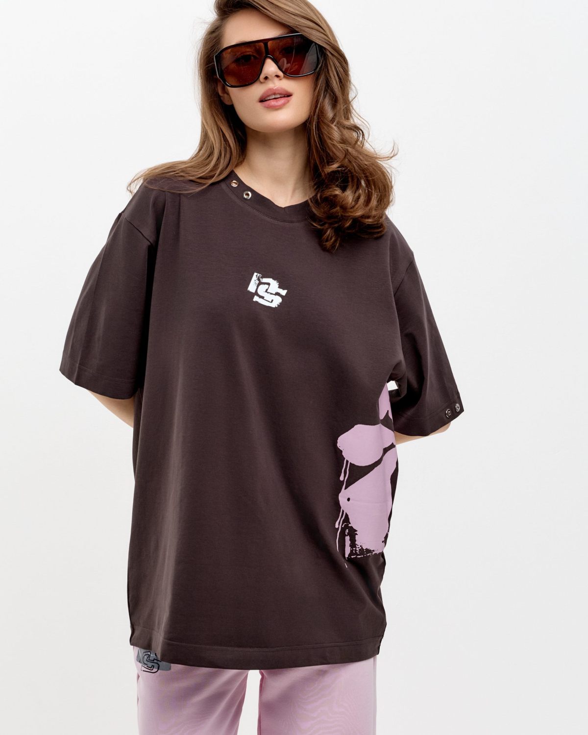 Футболка Oversize Oops SOBOI, W4OPS43-CHO, цвет шоколадный
