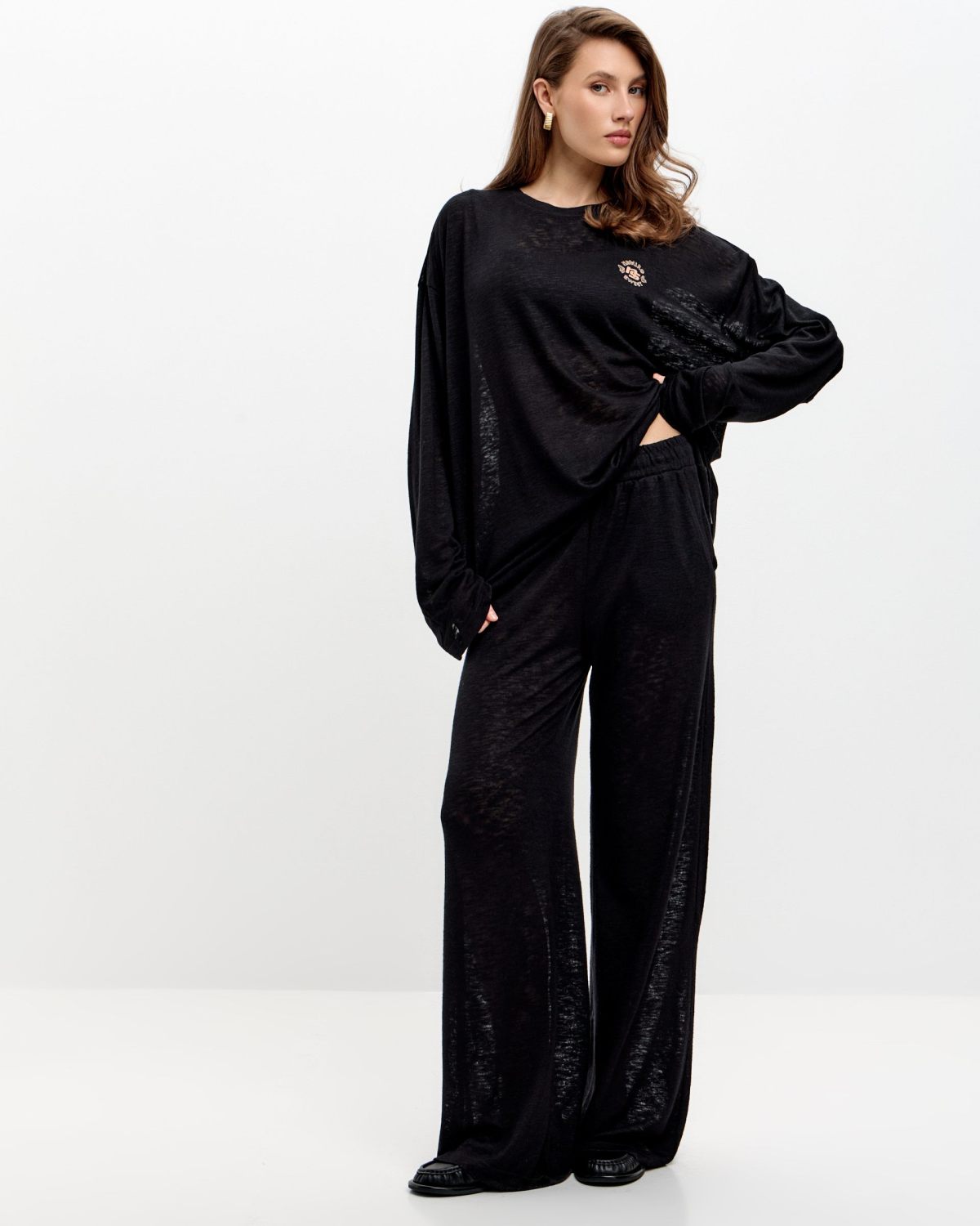 Брюки широкие прозрачные SOBOI, W4SN84-BLK, цвет черный