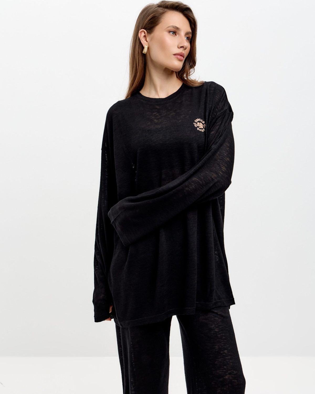 Лонгслив прозрачный SOBOI, W4SN44-BLK, цвет черный