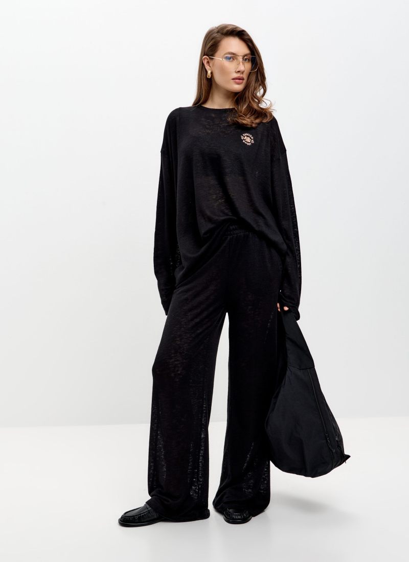 Брюки широкие прозрачные SOBOI, W4SN84-BLK, цвет черный