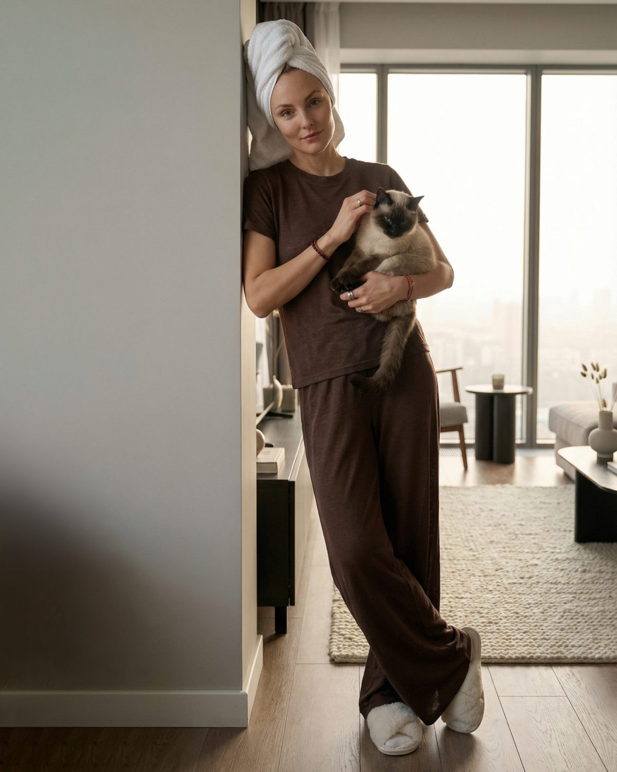 Брюки широкие Home SOBOI, SBW9HM84W-25CHO95, цвет шоколадный