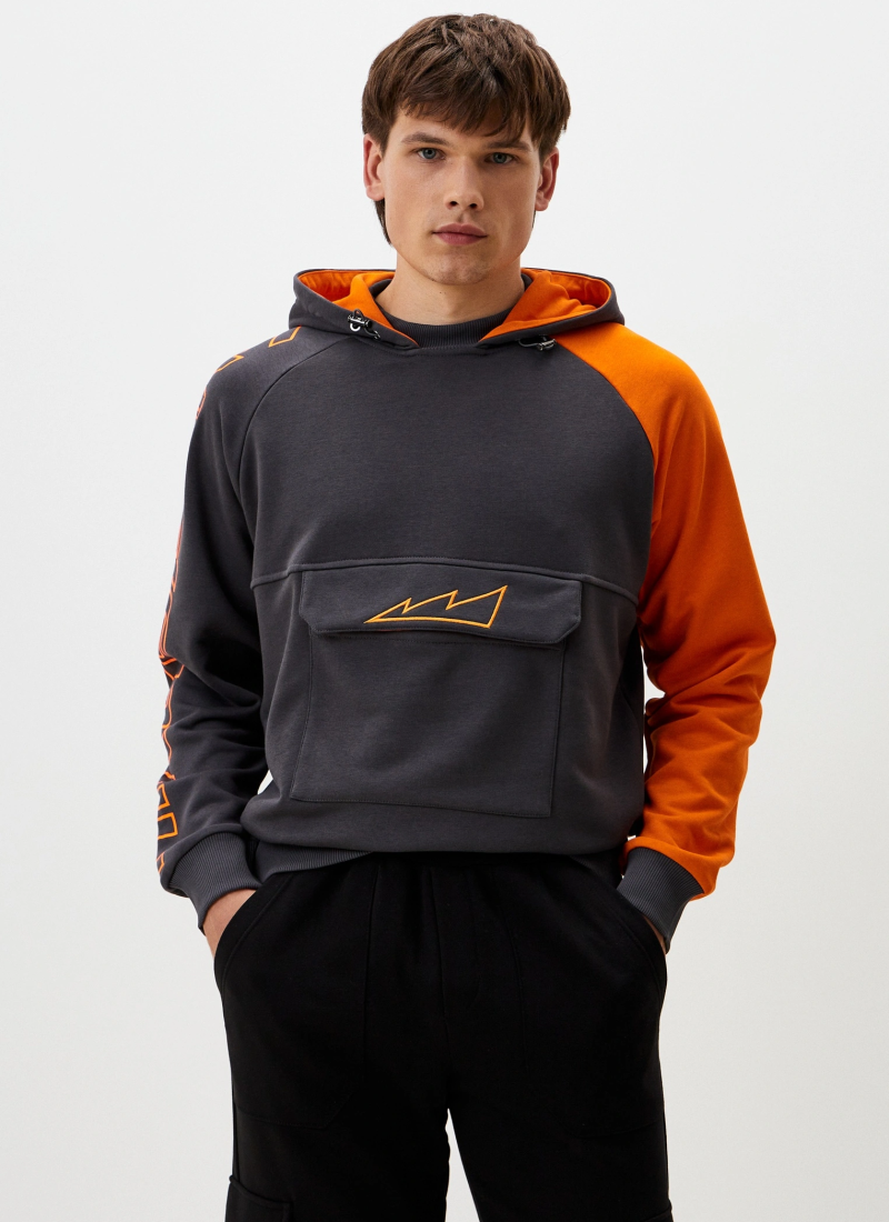 Худи с накладным карманом Beige & Grey Nikasport, BG29-M92-DRK/GRY/ORG, цвет темно-серый + оранжевый
