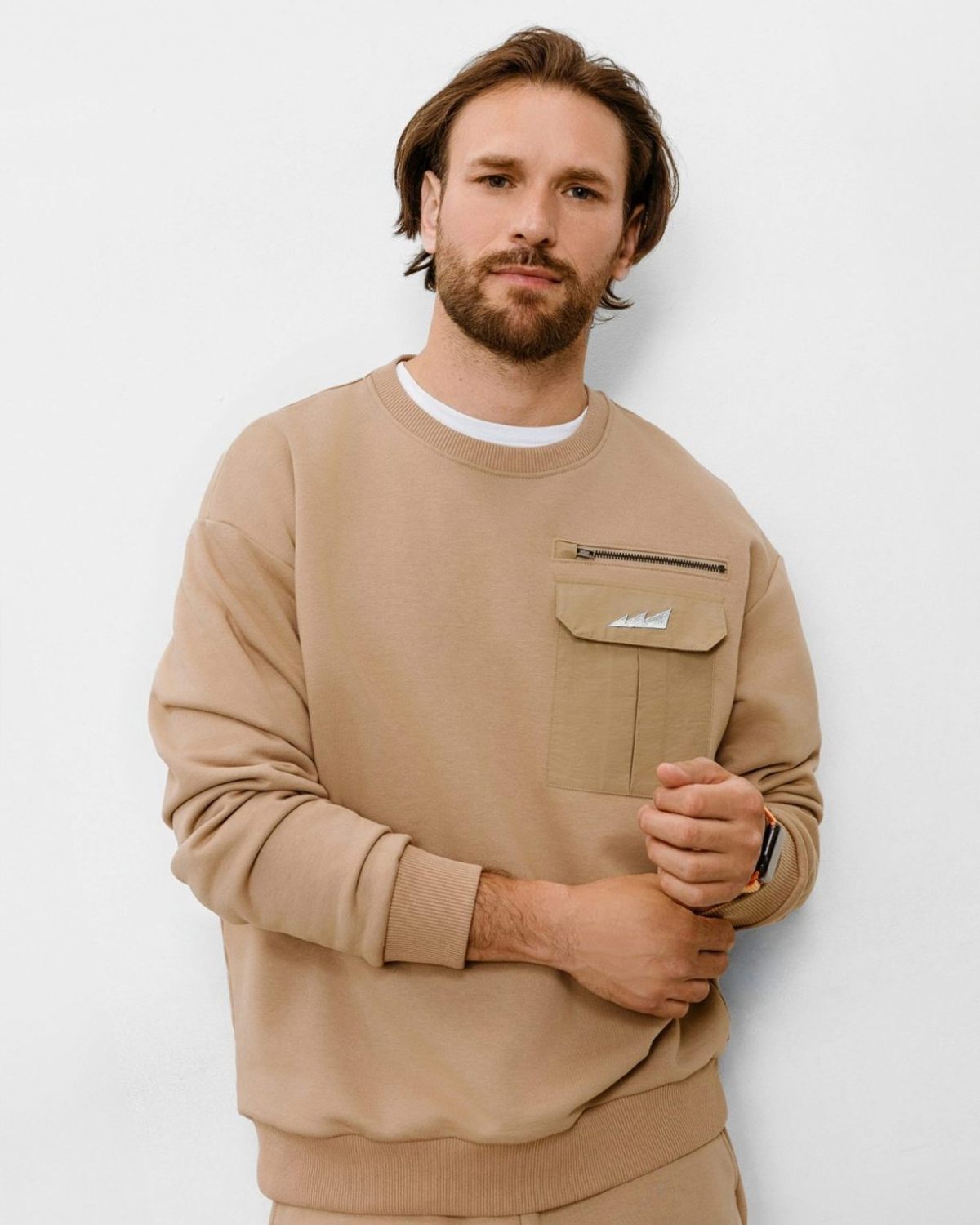 Свитшот c накладным карманом Beige & Grey Nikasport, BG21-M11-BGE, цвет бежевый