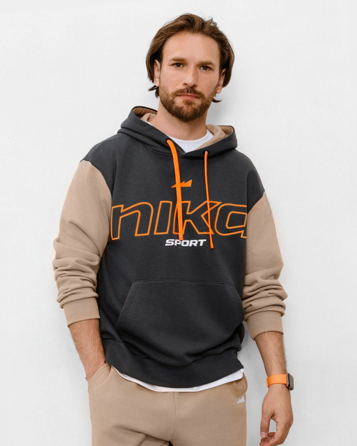 Худи Beige & Grey Nikasport, BG24-M92-DRK/GRY/BGE, цвет темно-серый + бежевый