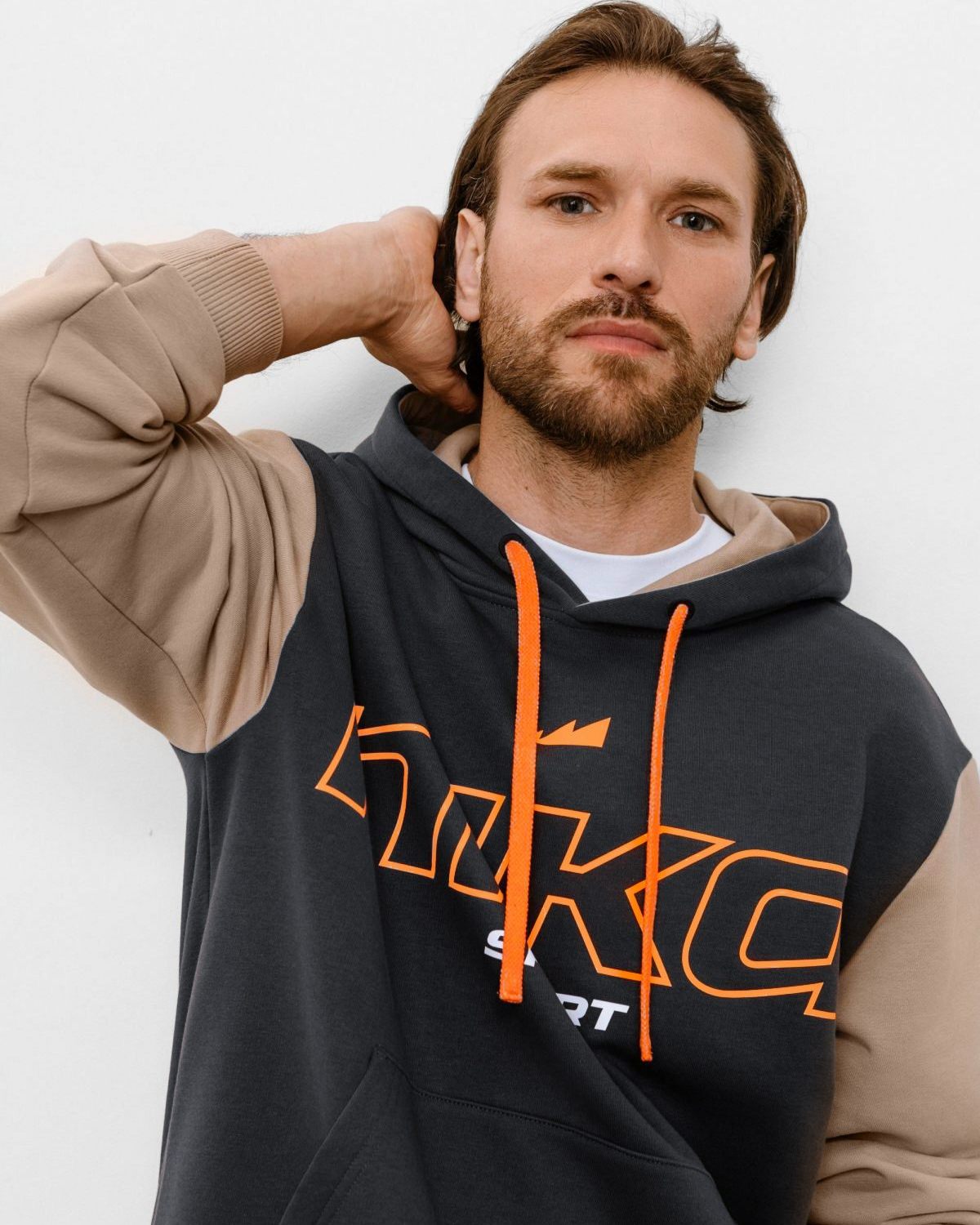 Худи Beige & Grey Nikasport, BG24-M92-DRK/GRY/BGE, цвет темно-серый + бежевый