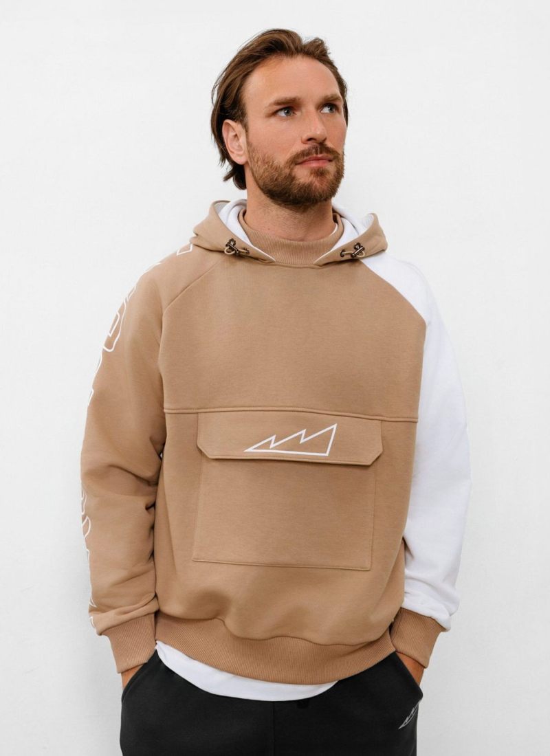 Худи с накладным карманом Beige & Grey Nikasport, BG29-M92-BGE/WHT, цвет бежевый + белый