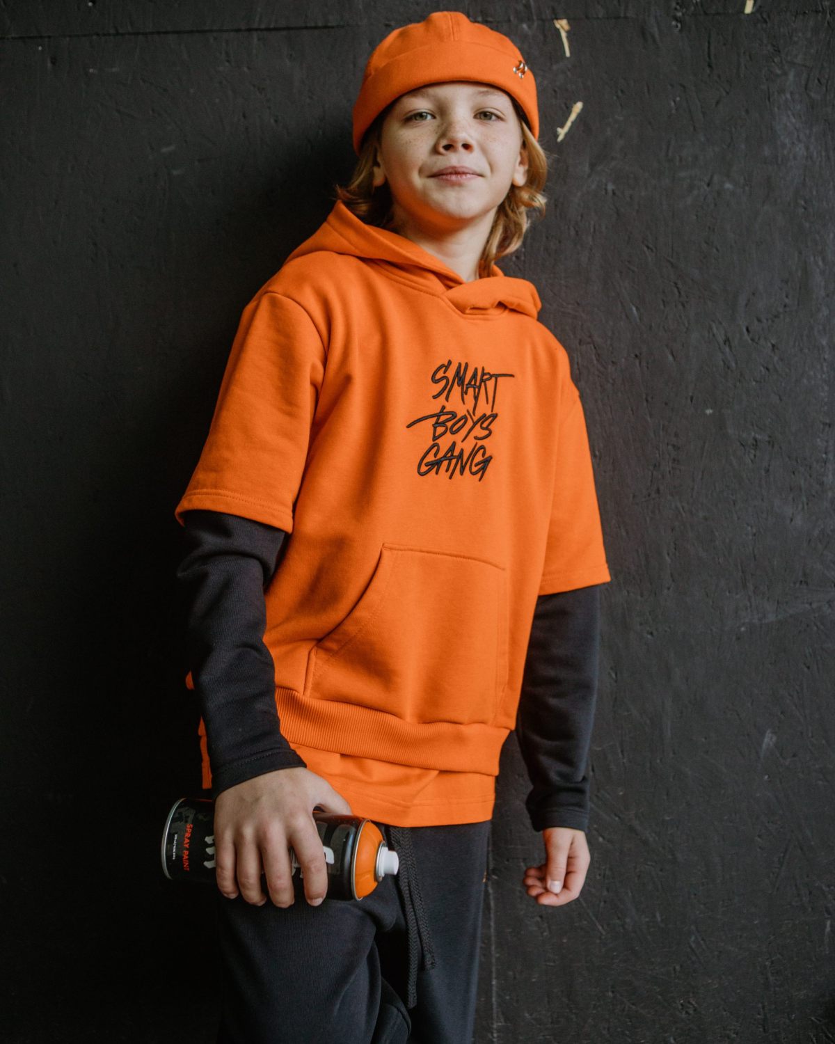 Худи с двойным рукавом Smart Boys Gang Nikasport, SBG29-B-ORG/BLK, цвет оранжевый + черный