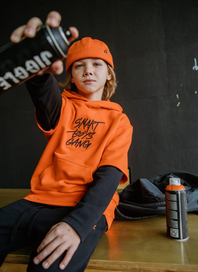 Худи с двойным рукавом Smart Boys Gang Nikasport, SBG29-B-ORG/BLK, цвет оранжевый + черный
