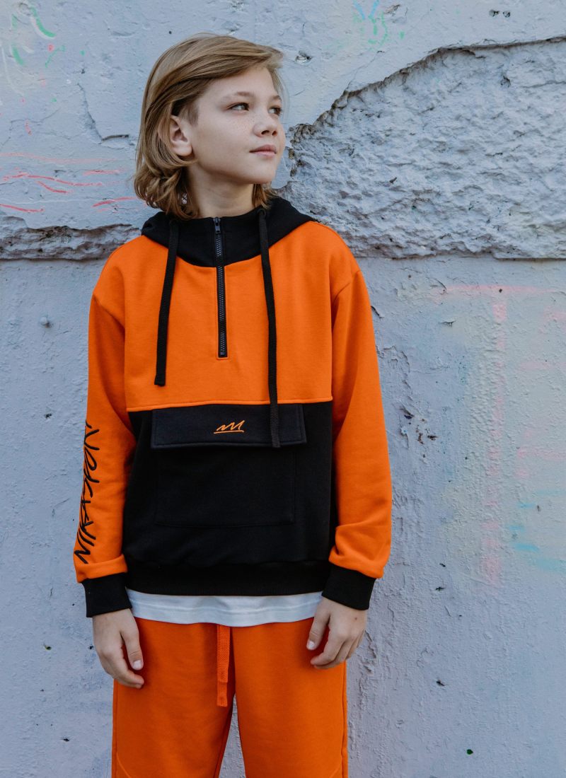 Худи на молнии с накладным карманом Smart Boys Gang Nikasport, SBG25-B-ORG/BLK, цвет оранжевый + черный