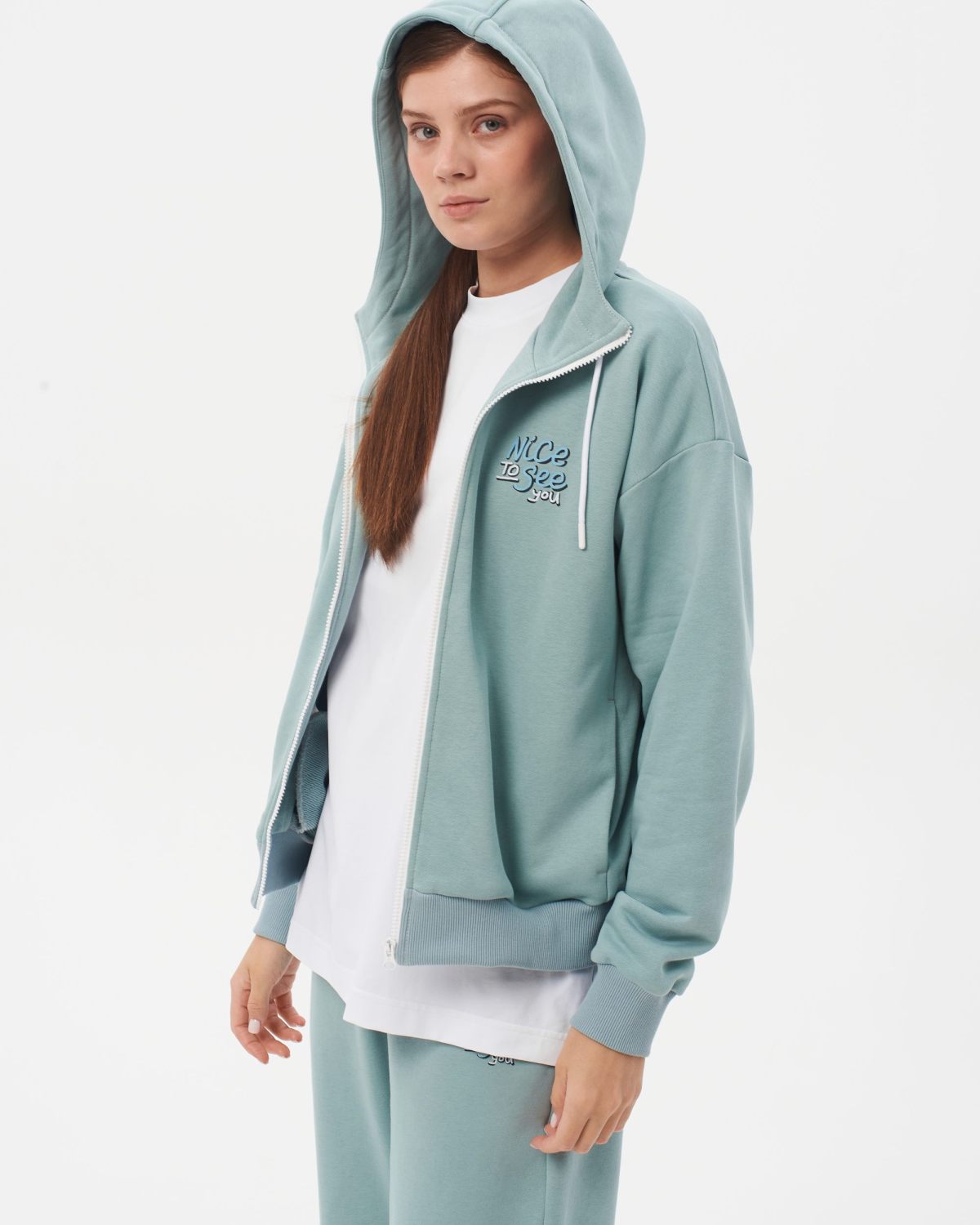 Худи на молнии SOBOI, W4SN34-MNT, цвет мятный