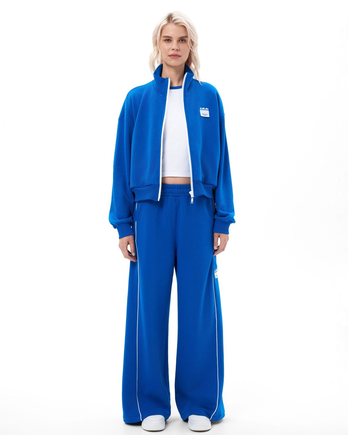 Брюки широкие с контрастными кантами Indigo Nikasport, W3IND84-BLU, цвет синий