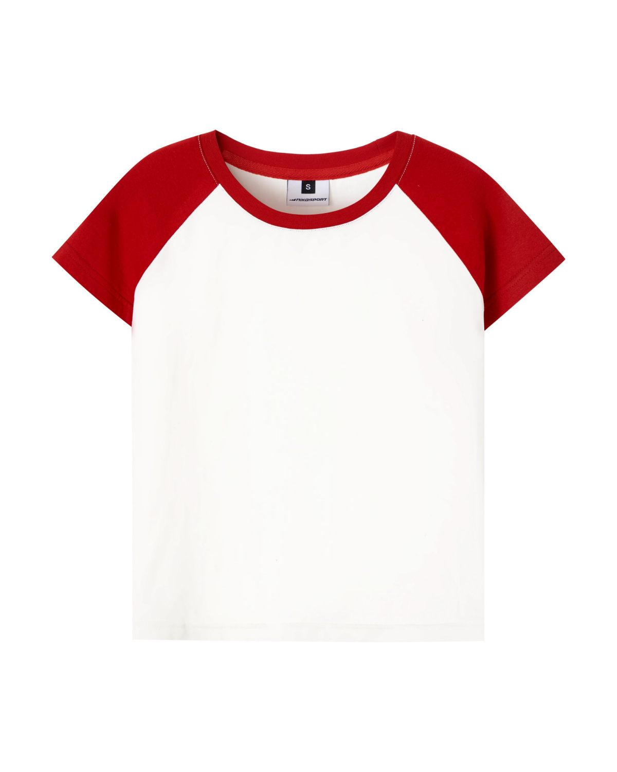 Укороченная футболка SOBOI, BW14-W99-RED, цвет белый + красные рукава и бейка горловина