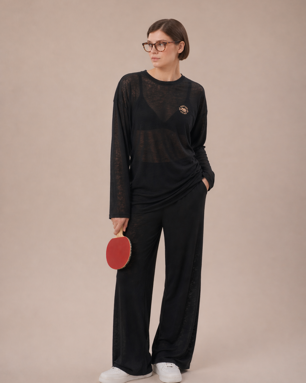 Лонгслив прозрачный SOBOI, W4SN44-BLK, цвет черный