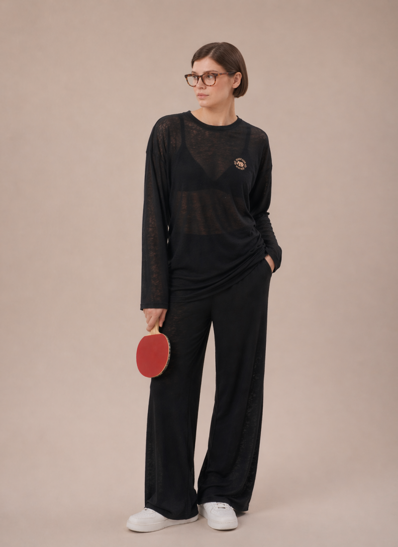 Лонгслив прозрачный SOBOI, W4SN44-BLK, цвет черный