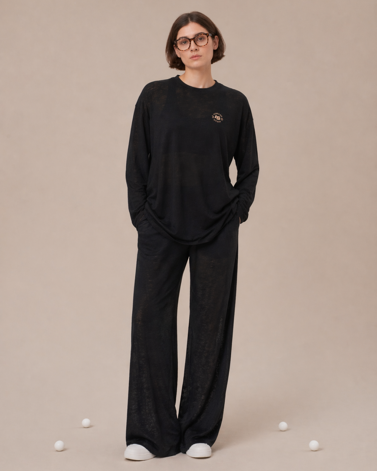 Брюки широкие прозрачные SOBOI, W4SN84-BLK, цвет черный